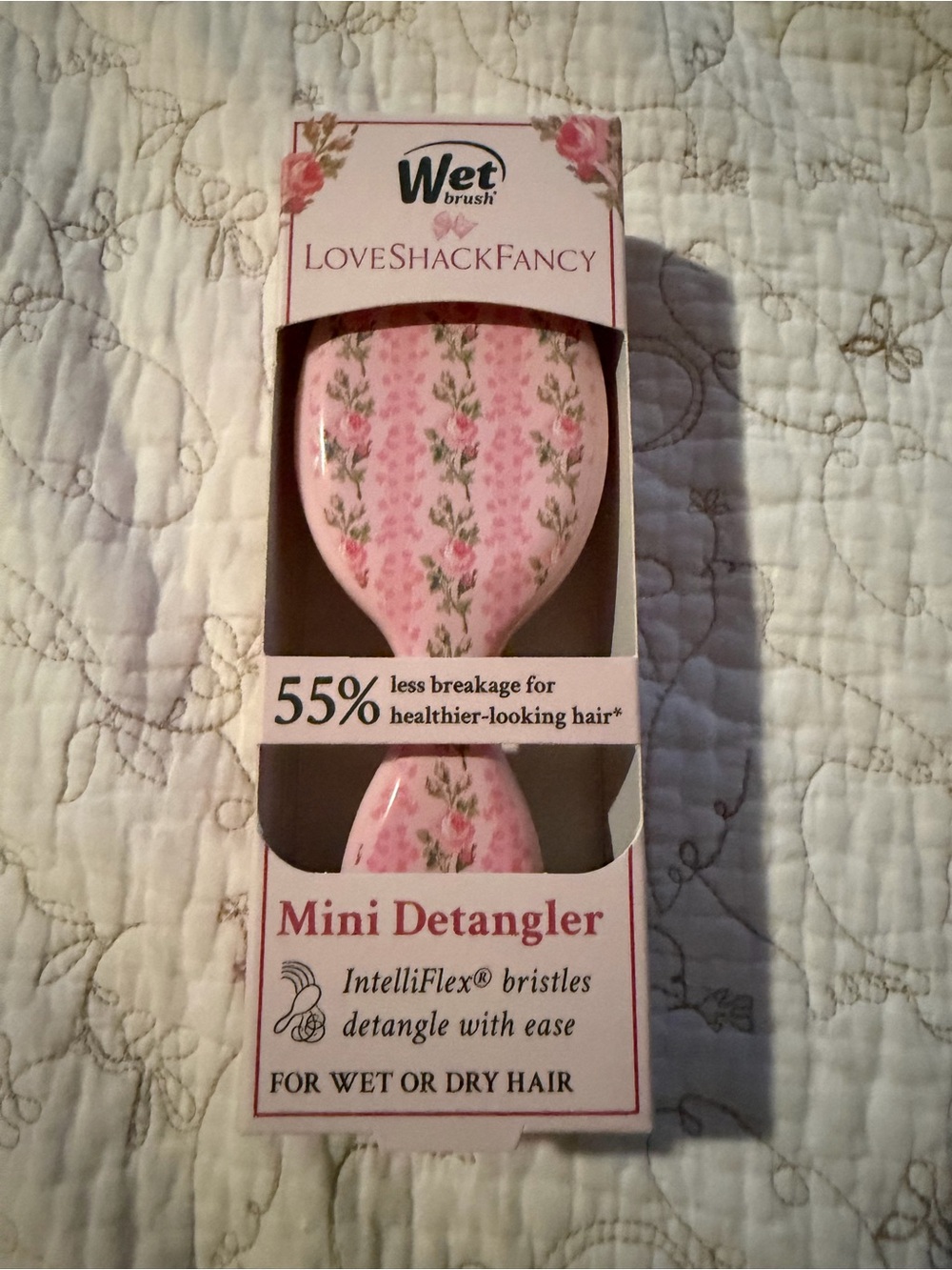 LoveShackFancy Pink Floral Mini Detangler Brush in Strawberry Macaroon